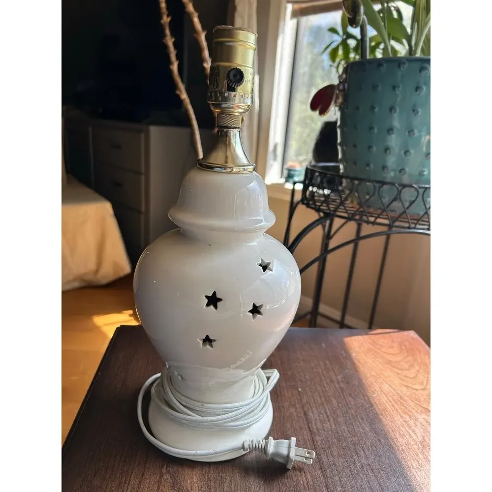 Vintage Ceramic nightlight Lamp Stars Cut Out No Shade